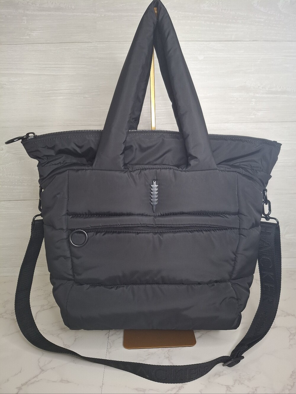 Thacker Quinn Medium Black Quilted Puffer Tote Crossbody Travel Bag Like New